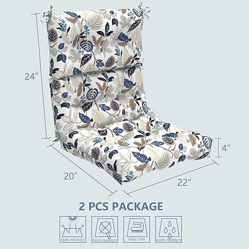 Miniatura 2 de LVTXIII Juego de 2 cojines de asiento y respaldo alto para exteriores, cojín de respaldo alto copetudo para silla mecedora de temporada con lazos,