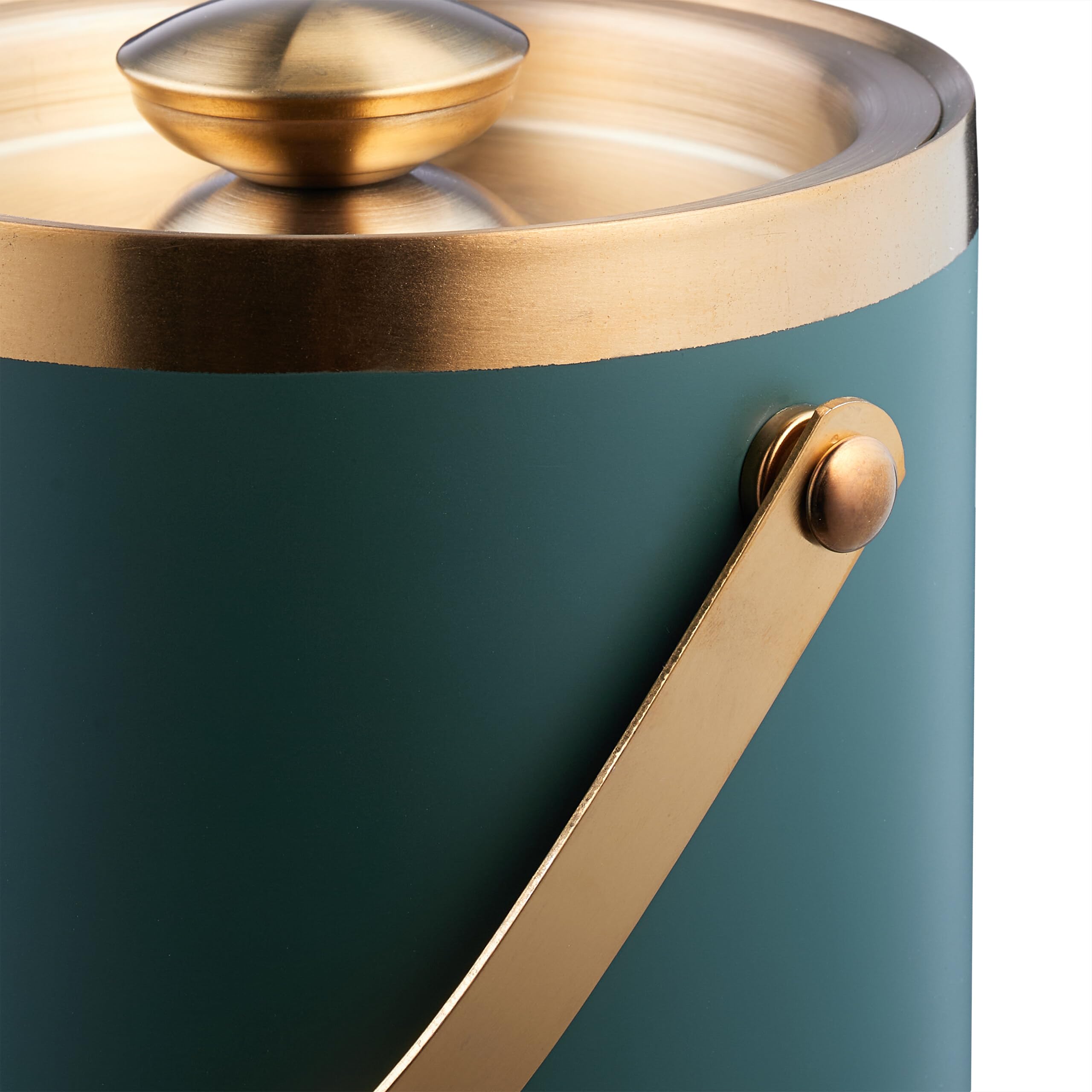 Relaxdays Eiswürfelbehälter, Edelstahl, doppelwandig, Eiseimer mit Deckel & Henkel, 1,5 l, Eiswürfelkübel, grün/Gold