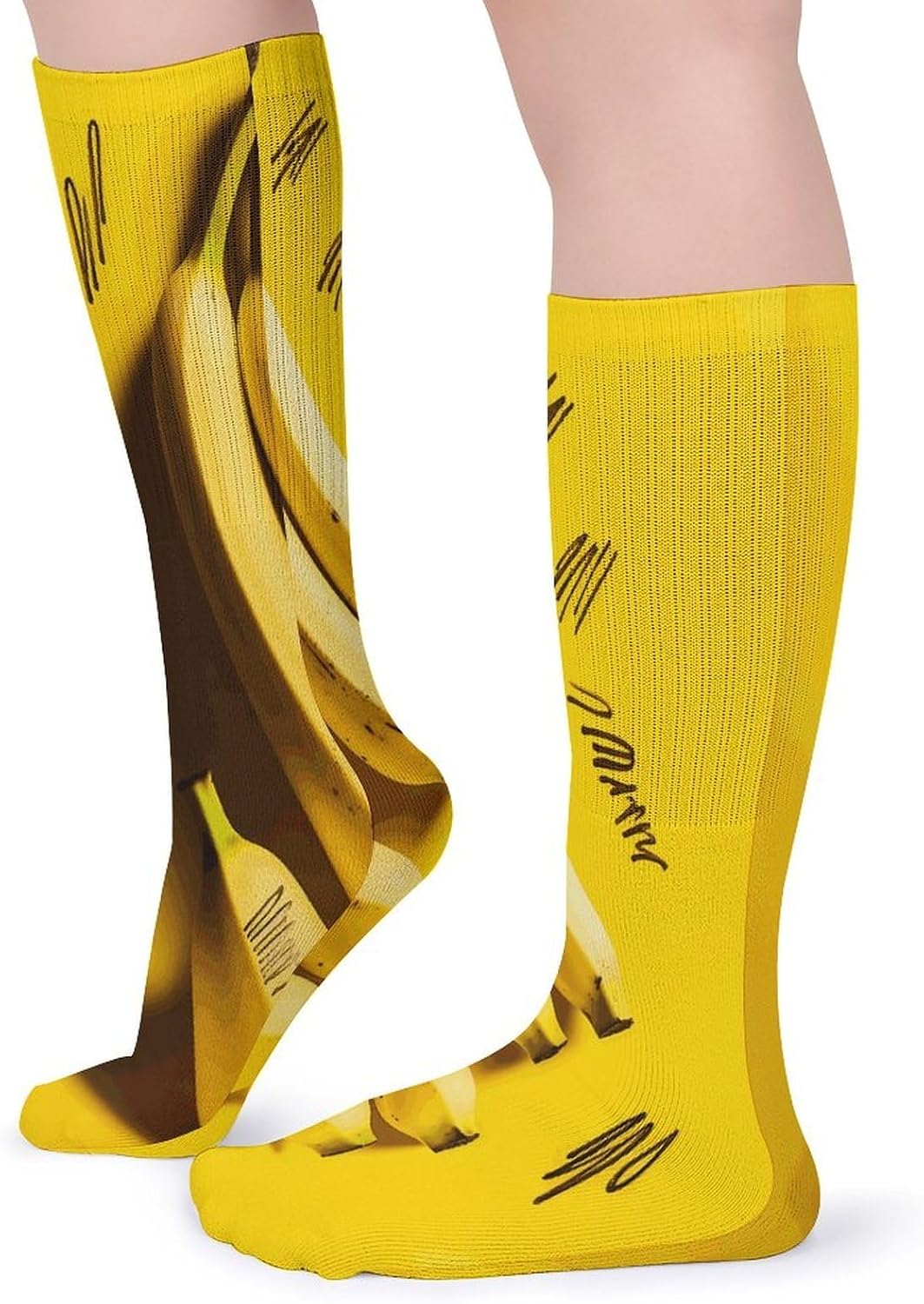 Yellow Banana Knee High Socks Cozy Knee High Socks Soft Mid-Length Sock for All Seasons Daily Wear Adult