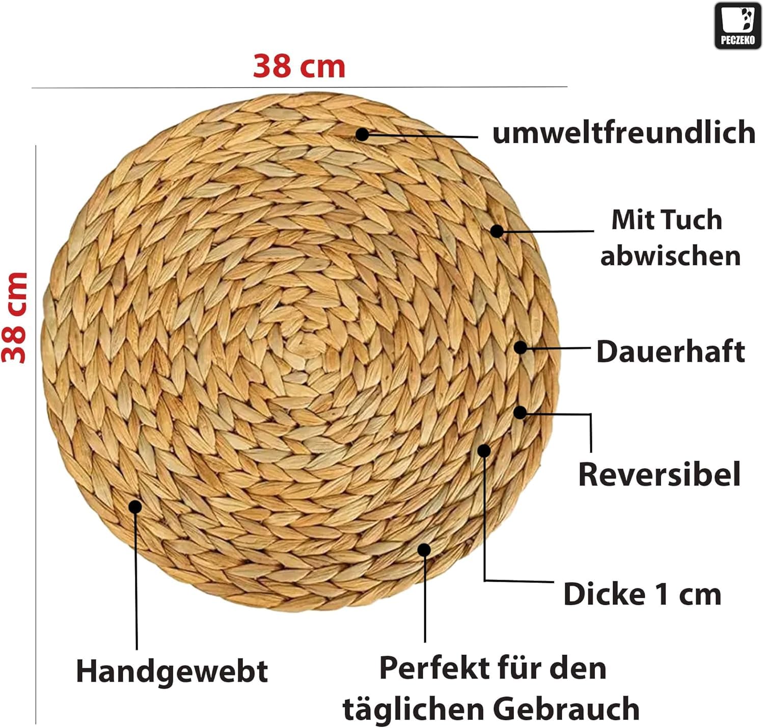 8er Set Rund Seegras Platzset Abwaschbar Platzsets Tischsets Werden, Boho Platzteller, Ideal für Weihnacht Hochzeit Küche Party, Hitzebeständige 35cm Platzdeckchen Abwaschbar, Natur