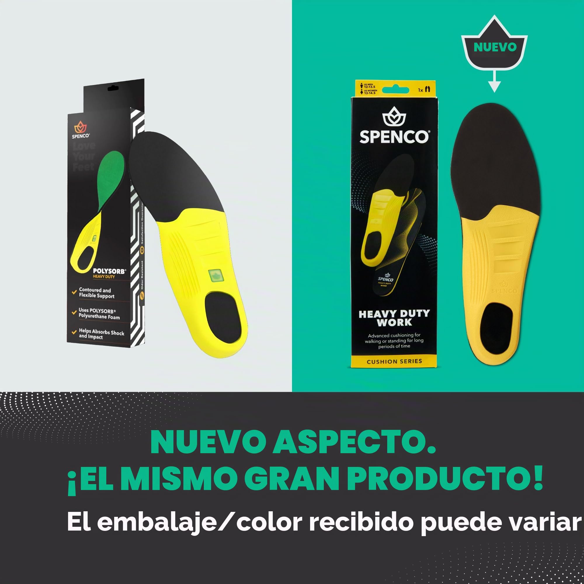 Spenco Polysorb - Plantilla para zapatos de confort y apoyo para todo el día, para mujer 11-12.5/hombre 10-11.5