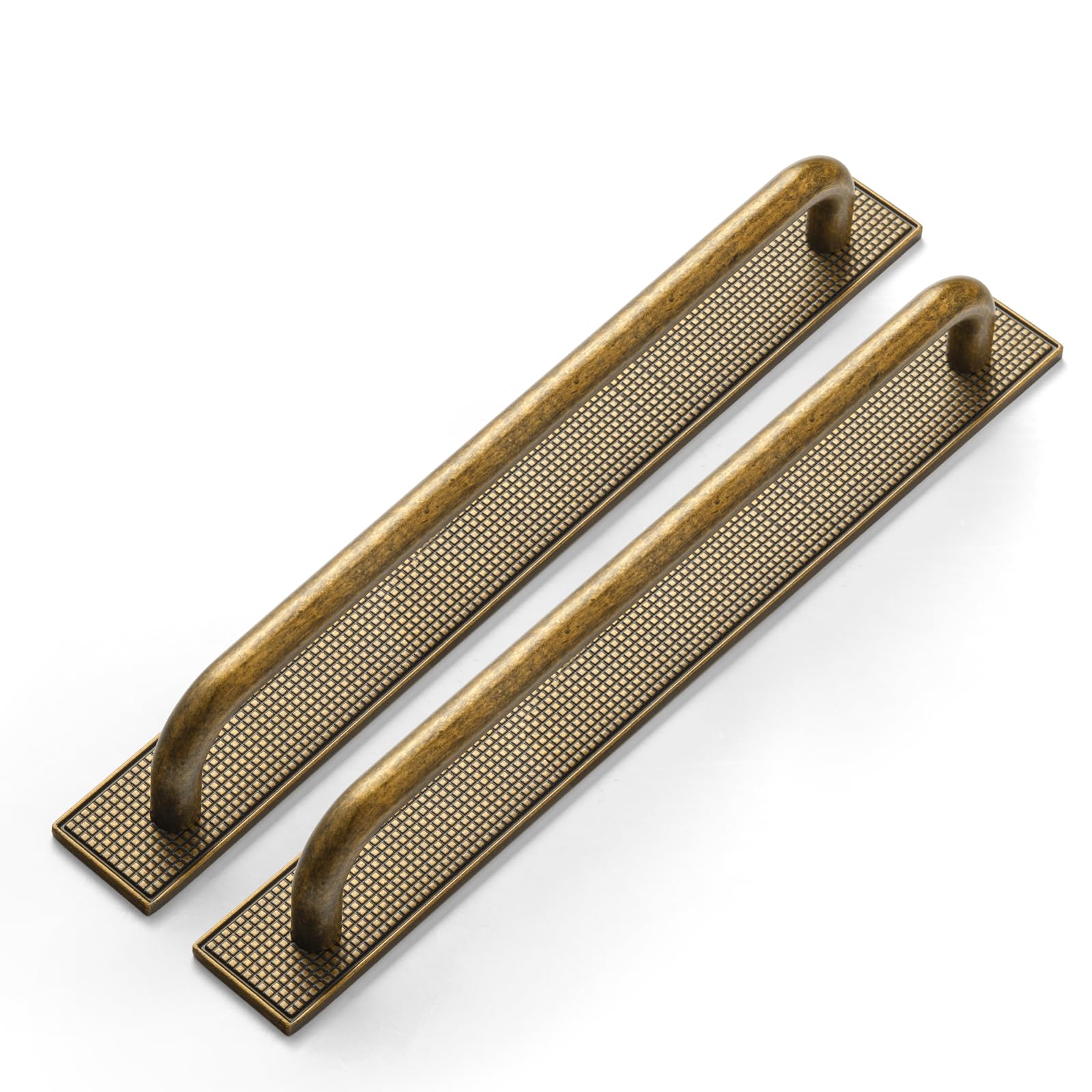 Deuschwer 2 Pack Antique Brass Cabinet Pulls with Backplate, Solid Zinc Alloy 7.6'' Hole Centers Drawer Handles, Vintage Style Hardware for Bedroom,