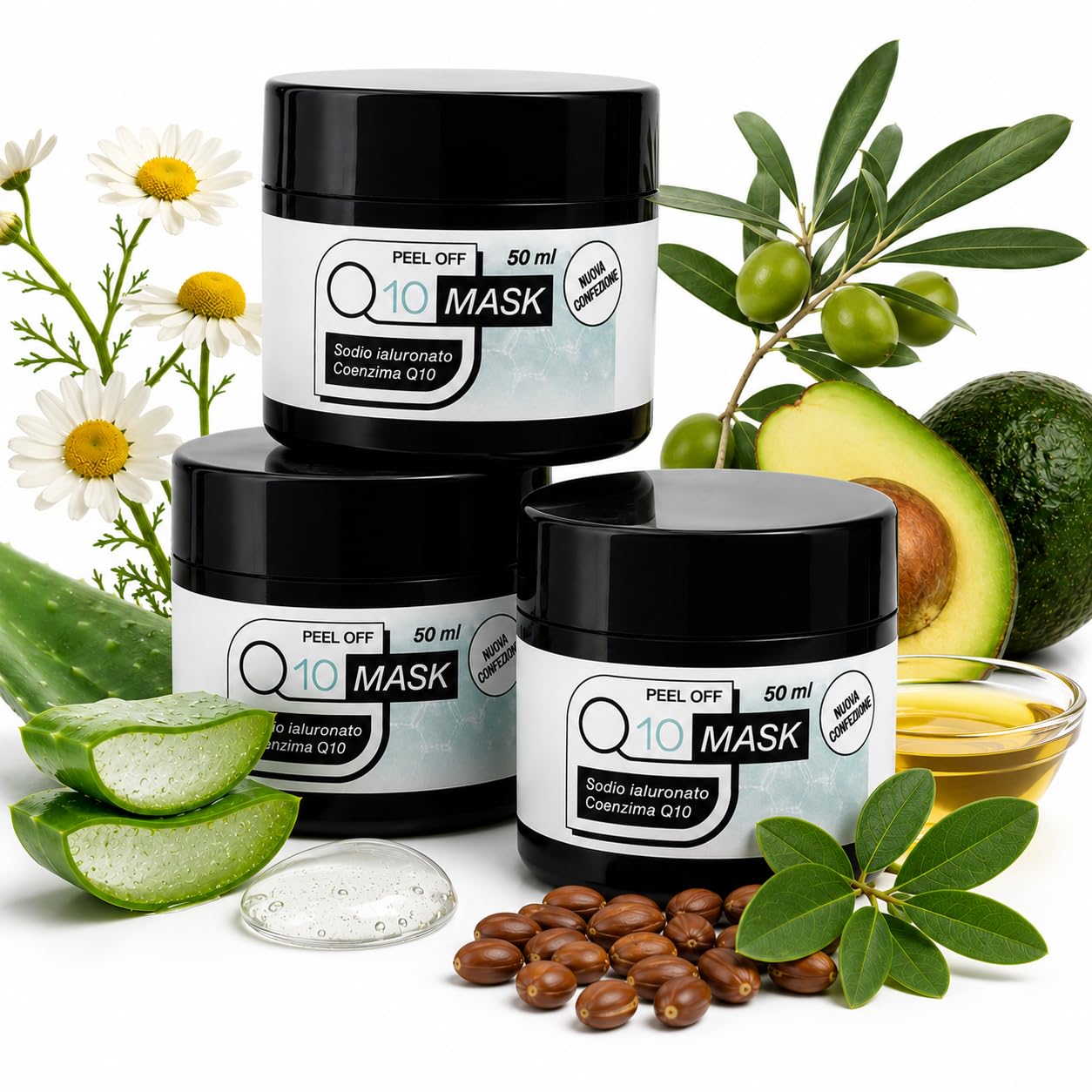 Maschera Viso Q10 150ml Peel Off Antiage con Acido Ialuronico | Idratante, Rimpolpante, Illuminante, Contro Rughe e Pelle Spenta
