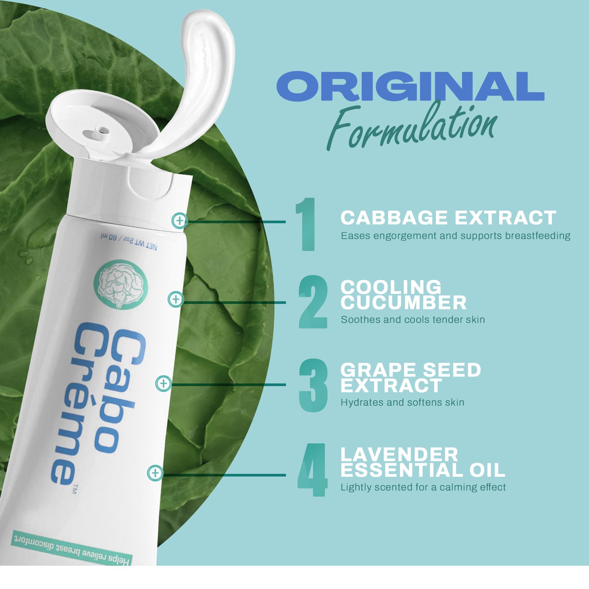 CaboCréme Lot de 2 crèmes de poitrine au chou pour soulager la tendresse et l'engorgement, soutien du sevrage d'allaitement – Sécher le lait maternel – Essentiel post-partum – Créé par OB-GYN et