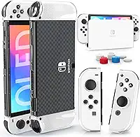 HEYSTOP Capa para Nintendo Switch OLED - Modelo de Encaixe, Capa Protetora Rígida de PC Com Grips para Console e Acessórios, Inclui Tampas de Polegar