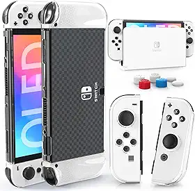 HEYSTOP Capa para Nintendo Switch OLED - Modelo de Encaixe, Capa Protetora Rígida de PC Com Grips para Console e Acessórios, Inclui Tampas de Polegar