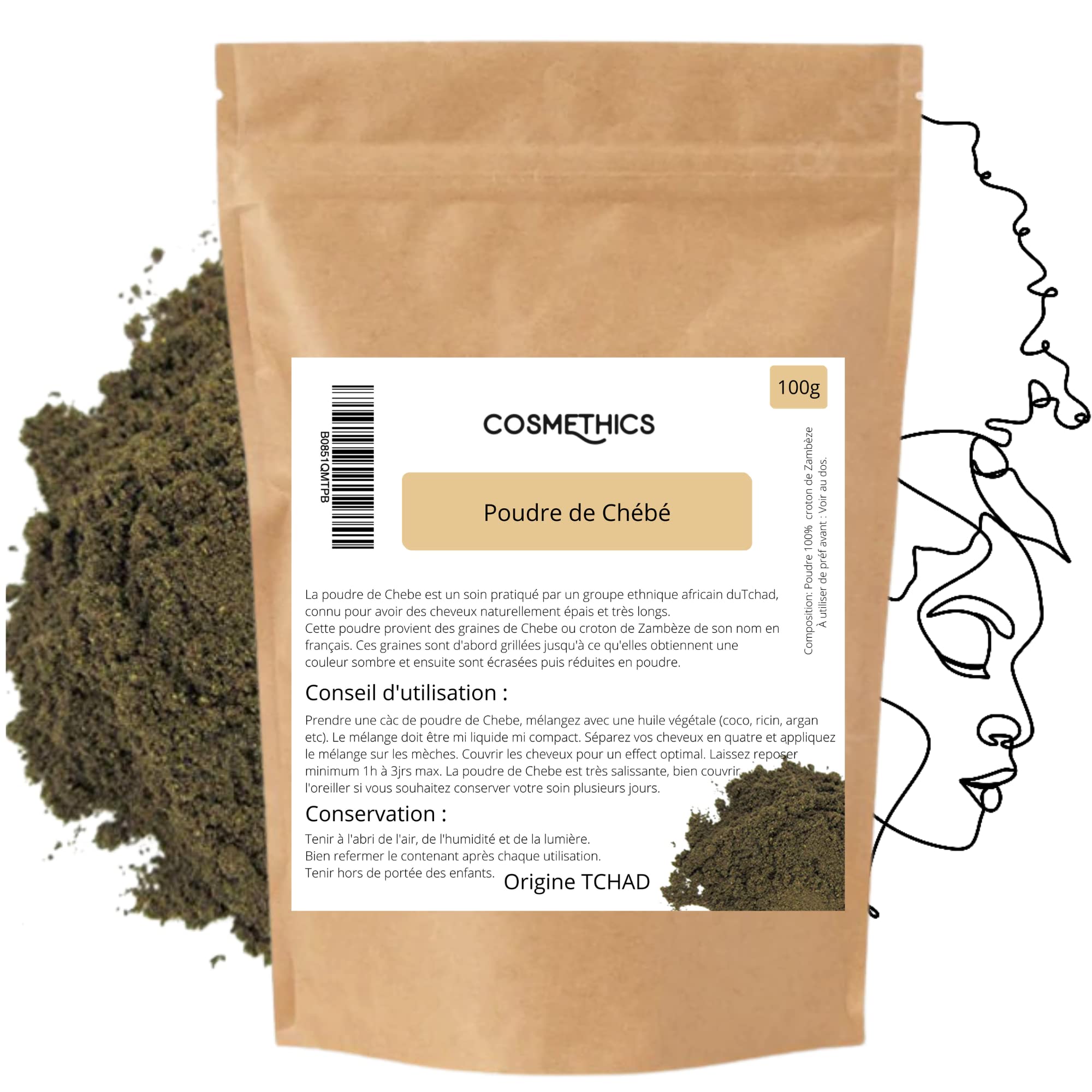 Poudre De Chébé Du Tchad 100% Naturelle - 50g Pour Pousse Et Soin Des Cheveux