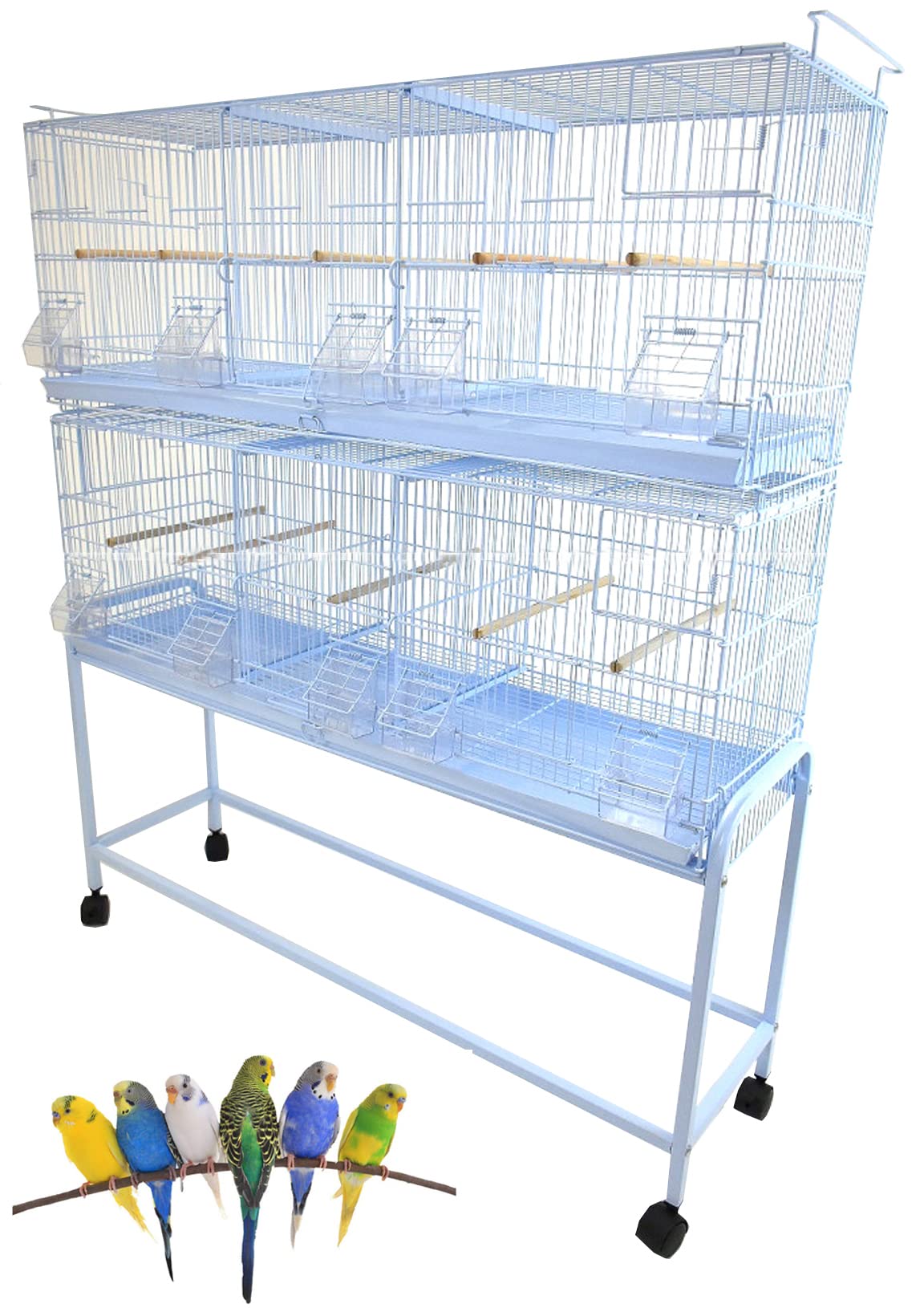 Combo: White Stack & Lock Breeder Bird Flight Cage Breeding Nest Door Double Removable Center Divider with Rolling Stand (38"x11"x15"H LOT-2-STAND,