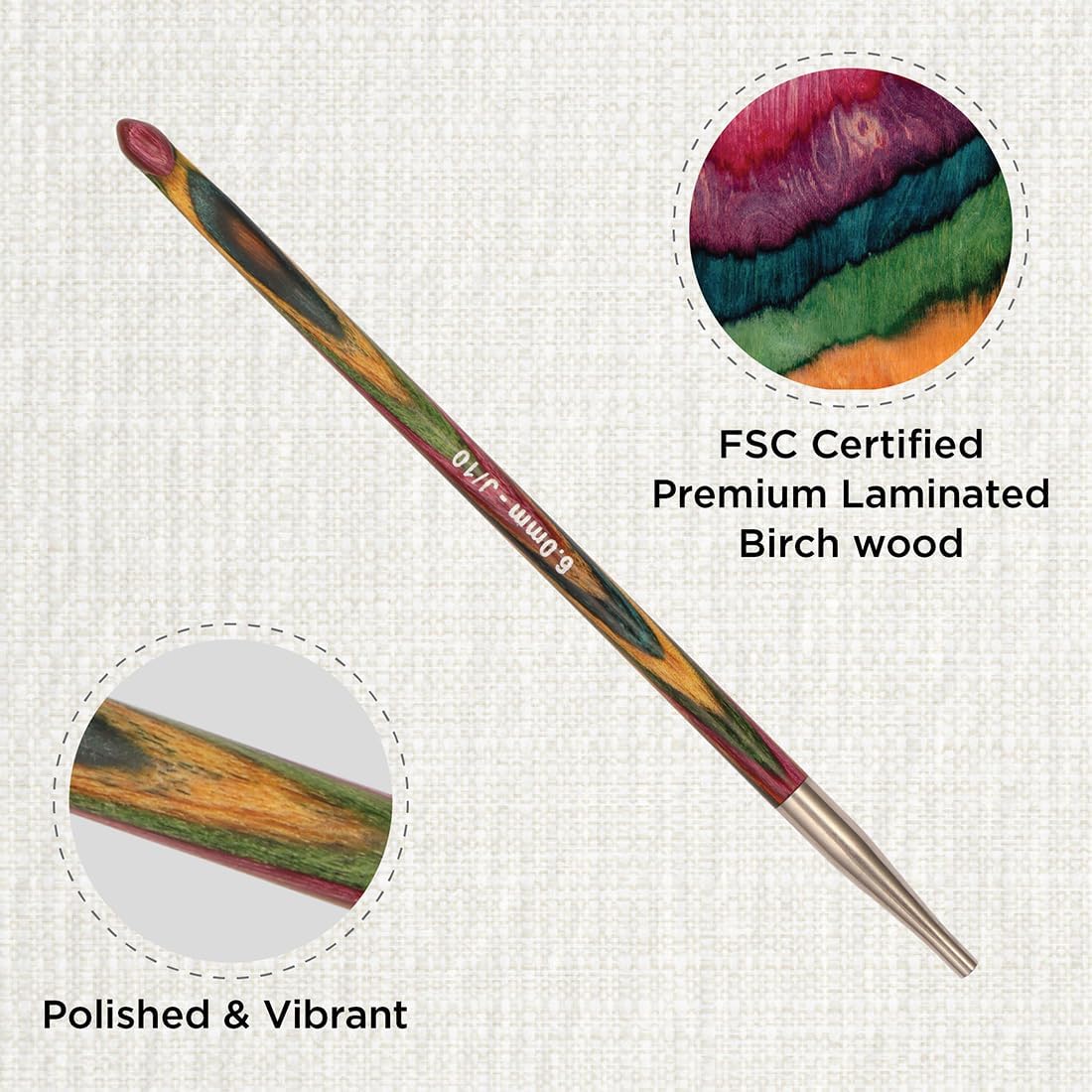 KnitPro 6 mm Symfonie Crochet Tunisian Single Ended Hooks, Multi-Color