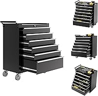 IDEALHOUSE 6-Drawer Rolling Tool Chest with Wheels & Lock, Portable Heavy-Duty Toolbox Cabinet for Garage Workshop Storage - Black