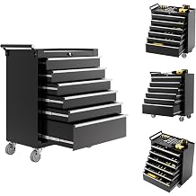 Rolling Tool Chest with Wheels, 6 Drawer Tool Storage Cabinet, Portable Toolbox Organizer with Lock, Heavy Duty Tool Chest Cart for Garage, Mechanic, Workshop, Shop, Mobile Tool Organizer, Black