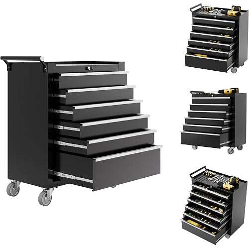 Rolling Tool Chest with Wheels, 6 Drawer Tool Storage Cabinet, Portable Toolbox Organizer with Lock, Heavy Duty Tool Chest Cart for Garage, Mechanic, Workshop, Shop, Mobile Tool Organizer, Black