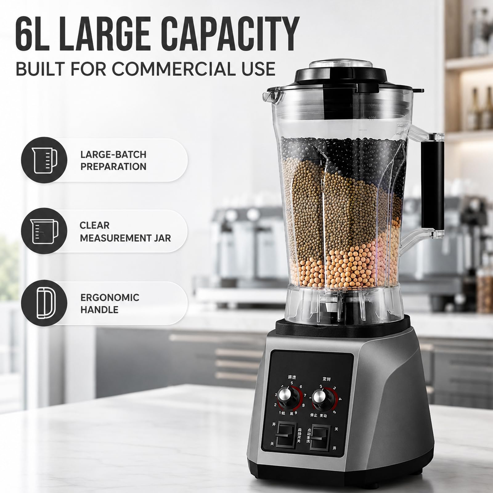 Blender Commercial 2200W, Machine à Lait de Soja 6L, 48000RPM et 8 Lames