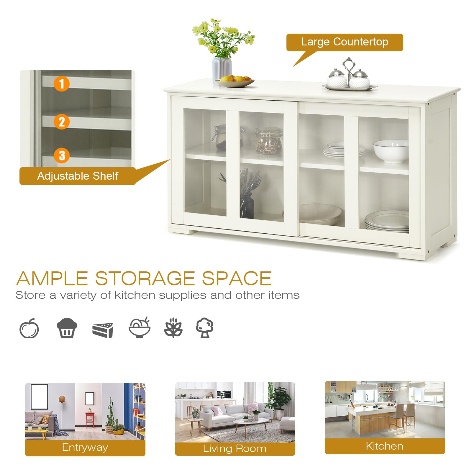 GIANTEX Keukenkast met uitbreidbaar werkblad, keukeneiland, houten kast, dressoir voor eetkamer, met laden, kast en plank, 120 x 61 x 92 cm (zwart
