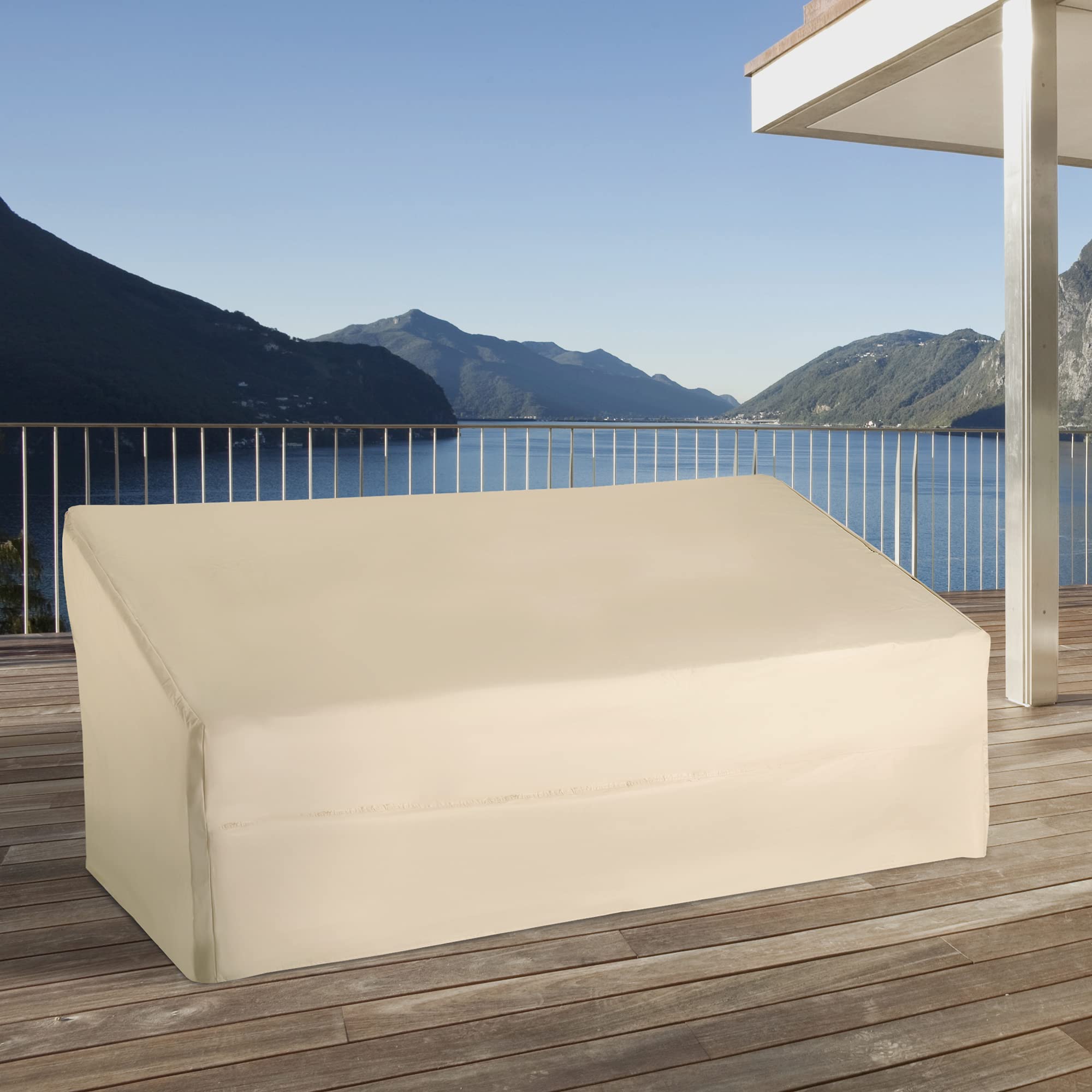Outsunny Funda para Banco de Jardín 3-4 Plazas, Funda Sofá Exterior Impermeable, Tela Oxford 600D con Recubrimiento Resistente a los Rayos UV y al Polvo, 218x111x63/101 cm para Patio, Terraza, Beige