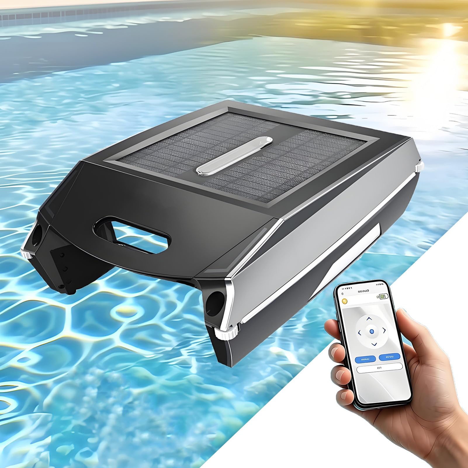 EpyGnom Solar Powered Robotic Pool Skimmer Surfaces Cleaner with App, Automatic Cordless Pool Vacuum with Dual Charging Modes, 24/7 Cleaning for Inground & Above Ground Pools
