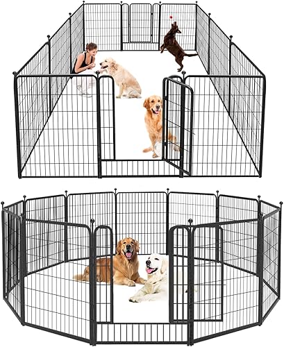 Miniatura 9 de Bolígrafos para perros al aire libre con valla para perros grandes, 40 pulgadas de alto, corralito para perros al aire libre, 8 paneles de metal