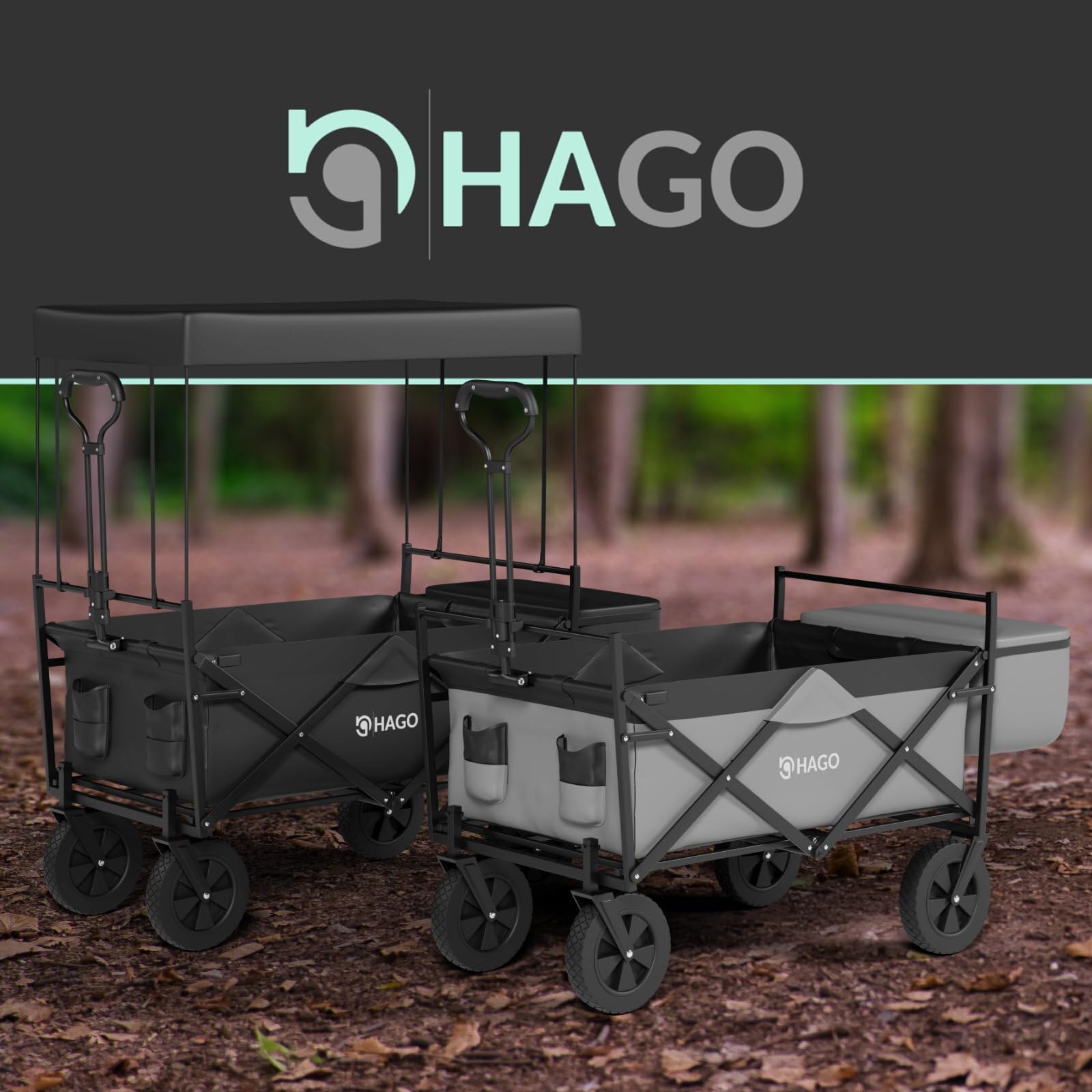 HAGO Carrello pieghevole | grigio | robusto | adatto ai bambini | tettuccio parasole | versatile | outdoor | festa del papà | leggero | grande spazio