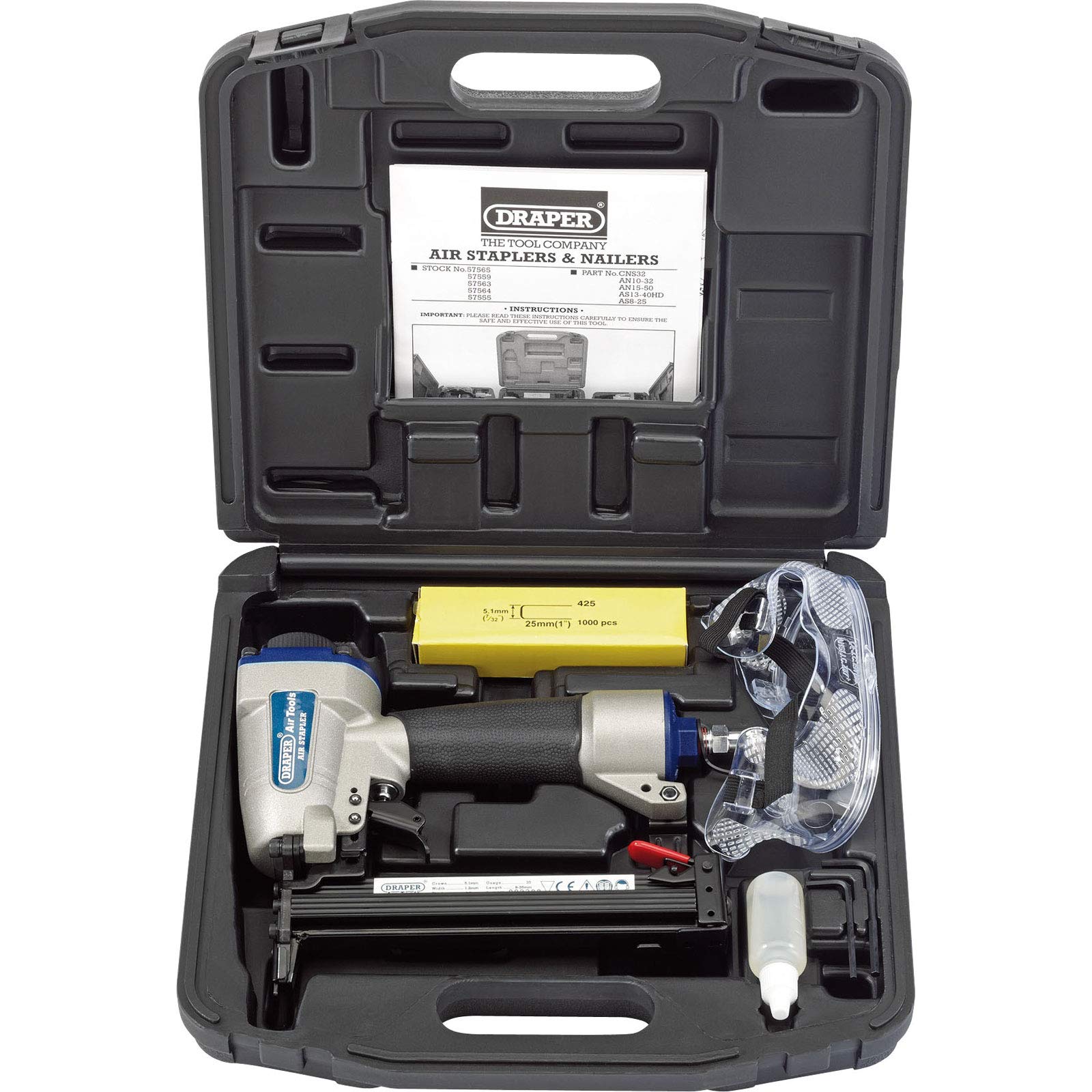 Draper 57555, kit air agrafeuse pneumatique, 8-25 mm, 1000 fermetures