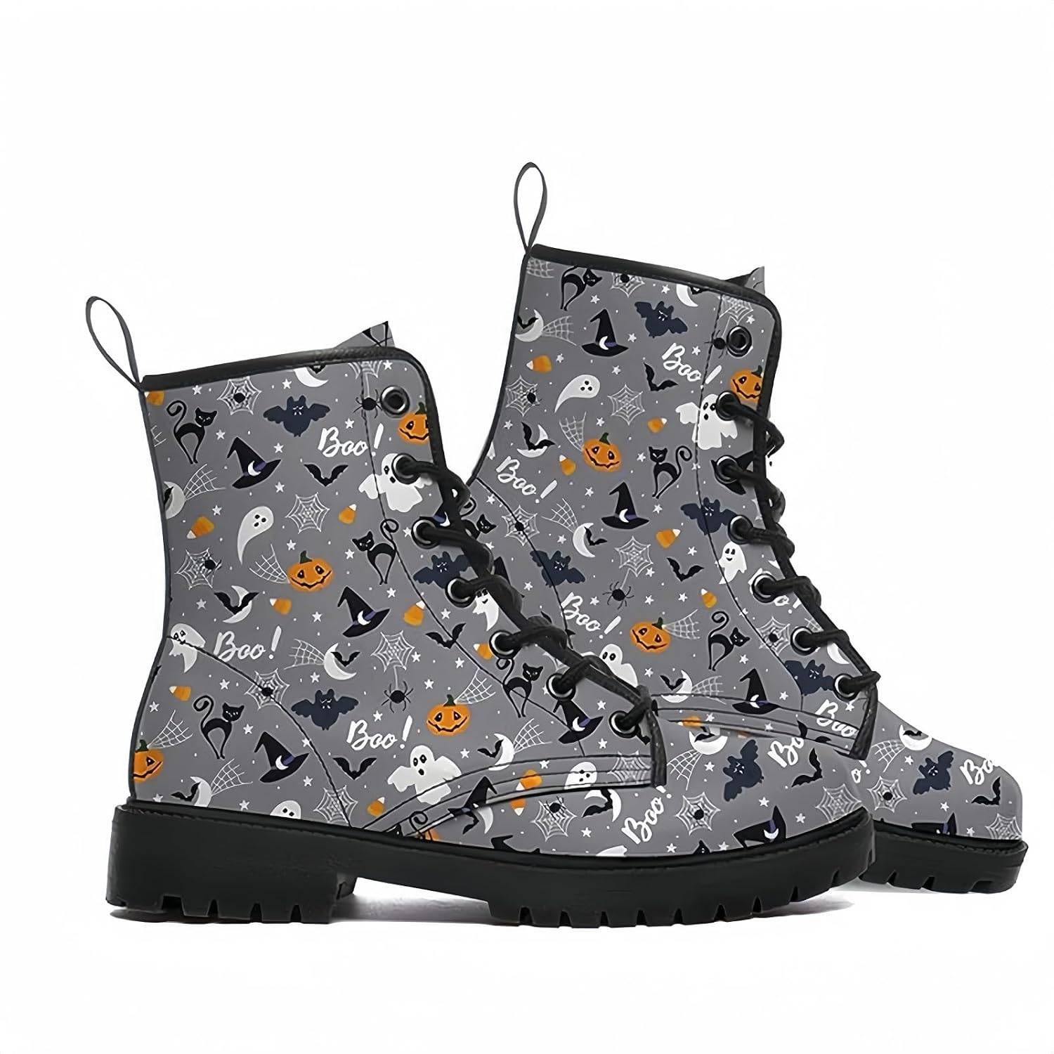 Women's Printed Combat Boots with Rose Animal Print Tie Dye Platform Lace-up Ankle Boot Fashion Casual Comfortable Y2K Gothic Booties in Jeans Dress for Halloween Christmas Travel Party, Gray