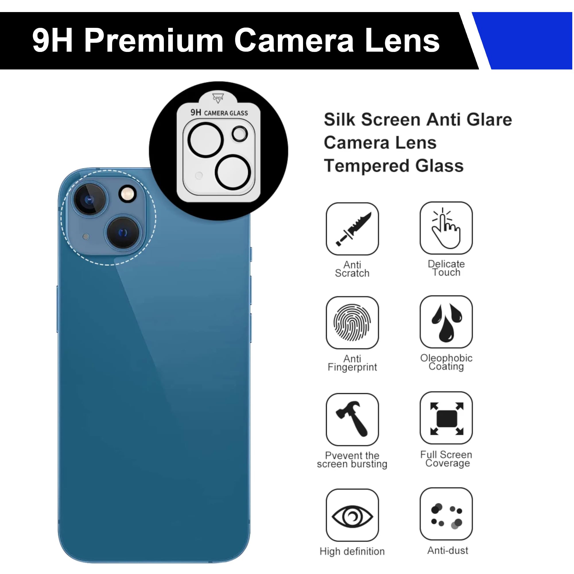 MXT 3 Pack Camera Lens Protector for iPhone 14 Plus and iPhone 14 Ultra HD Clear 9H Hardness Tempered Glass Anti-Scratch and Silk Printed Night Circle Case Friendly Easy Installation - Image 2