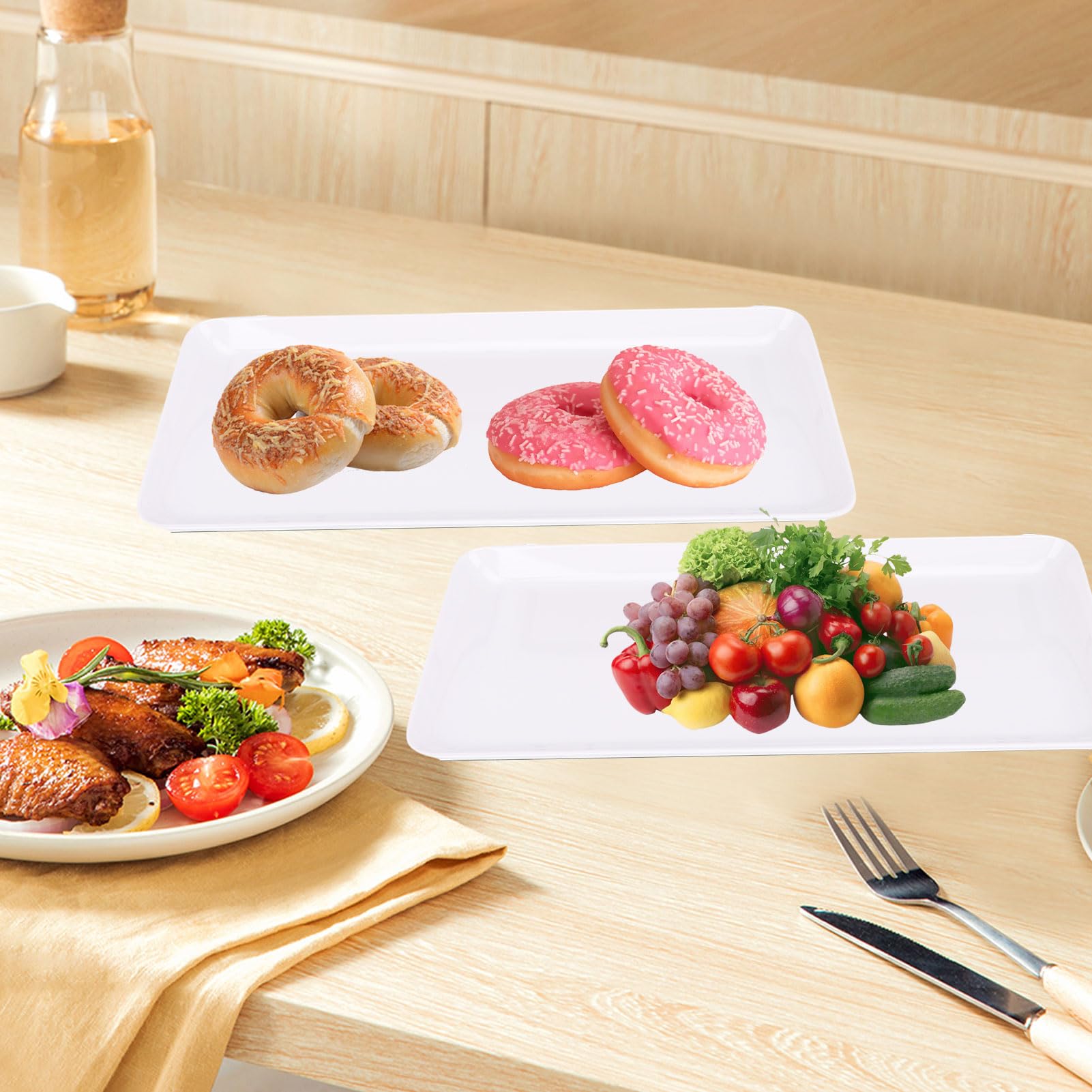 Plateau de Service à 3 Niveaux, Support de Nourriture avec Plateaux en Porcelaine Blanc à Plusieurs Niveaux de Plate