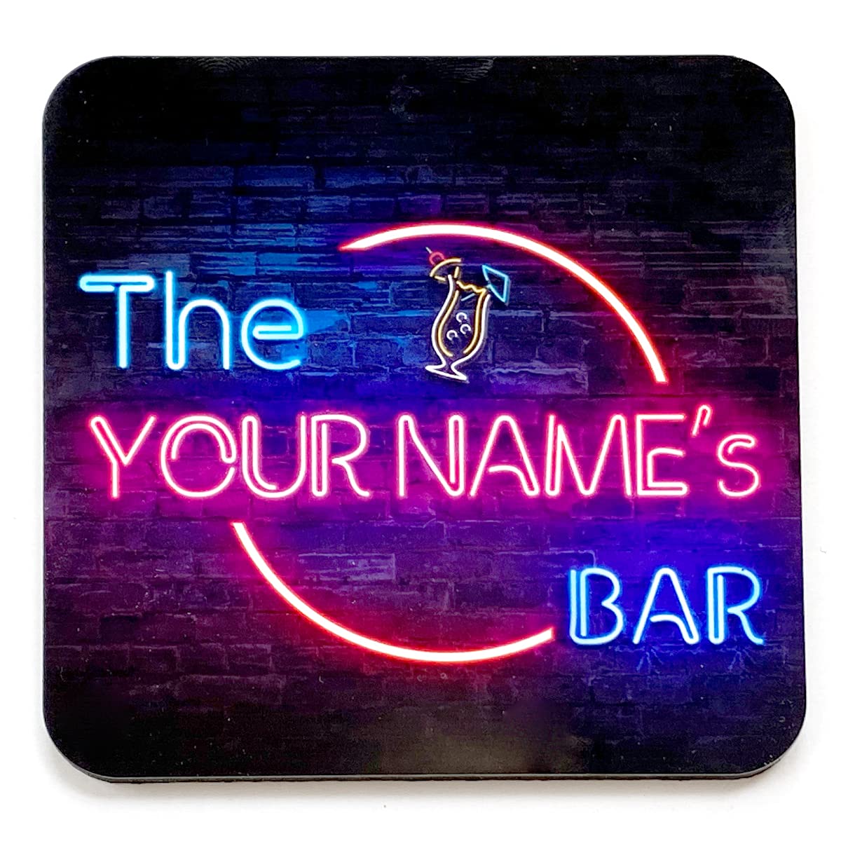 Shopquality4u Coasters (Set Of 4) Personalised Neon Effect Drink Coaster Mat Add Name (Set Of 4)