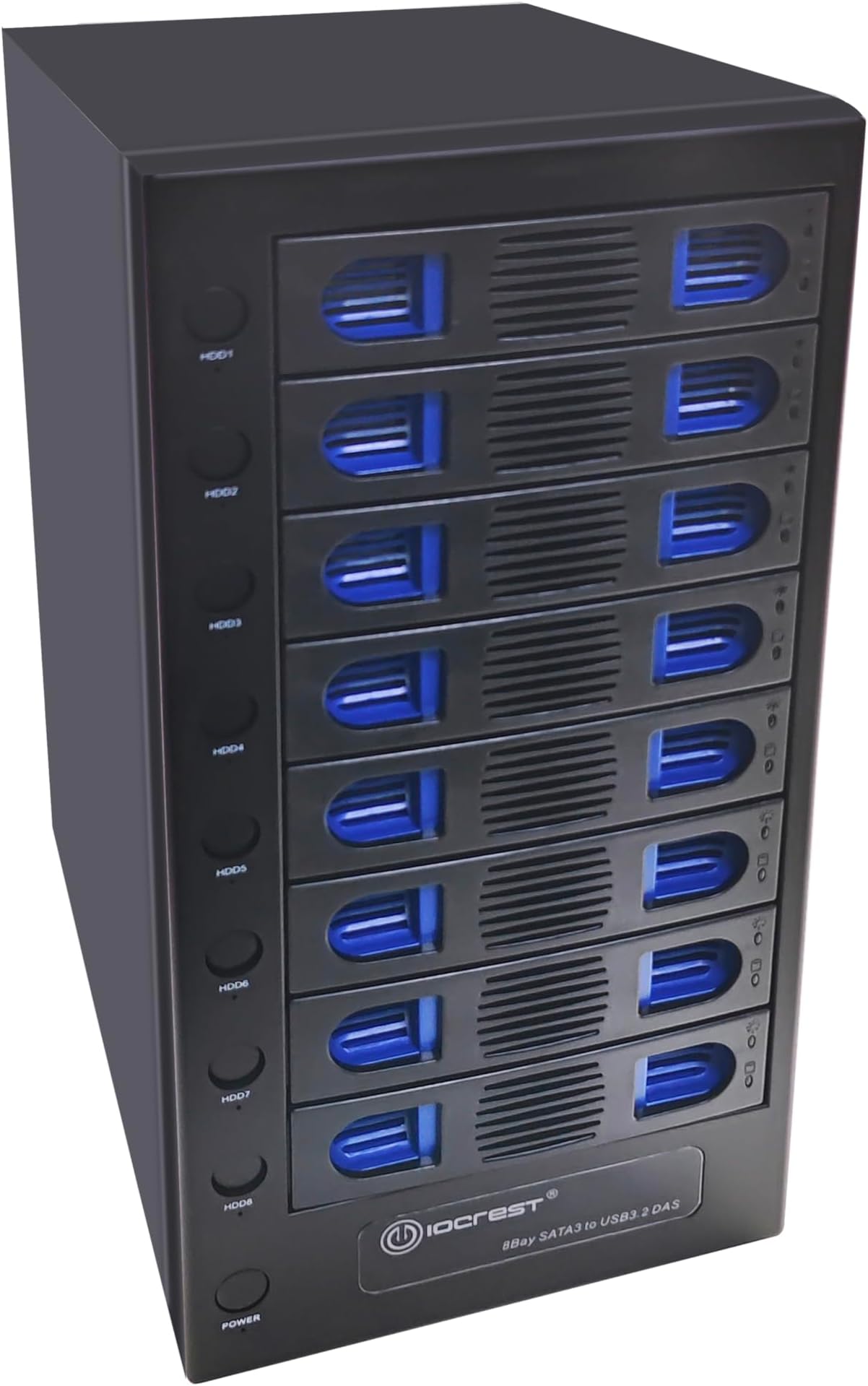 IO Crest 8 Bay Tool Less Tray Hot Swapable 2.5" and 3.5" SATA Hard Drive External USB-C 3.2 (10Gbps) Hard Drive Enclosure. Support up to 8X 22TB Capacity.