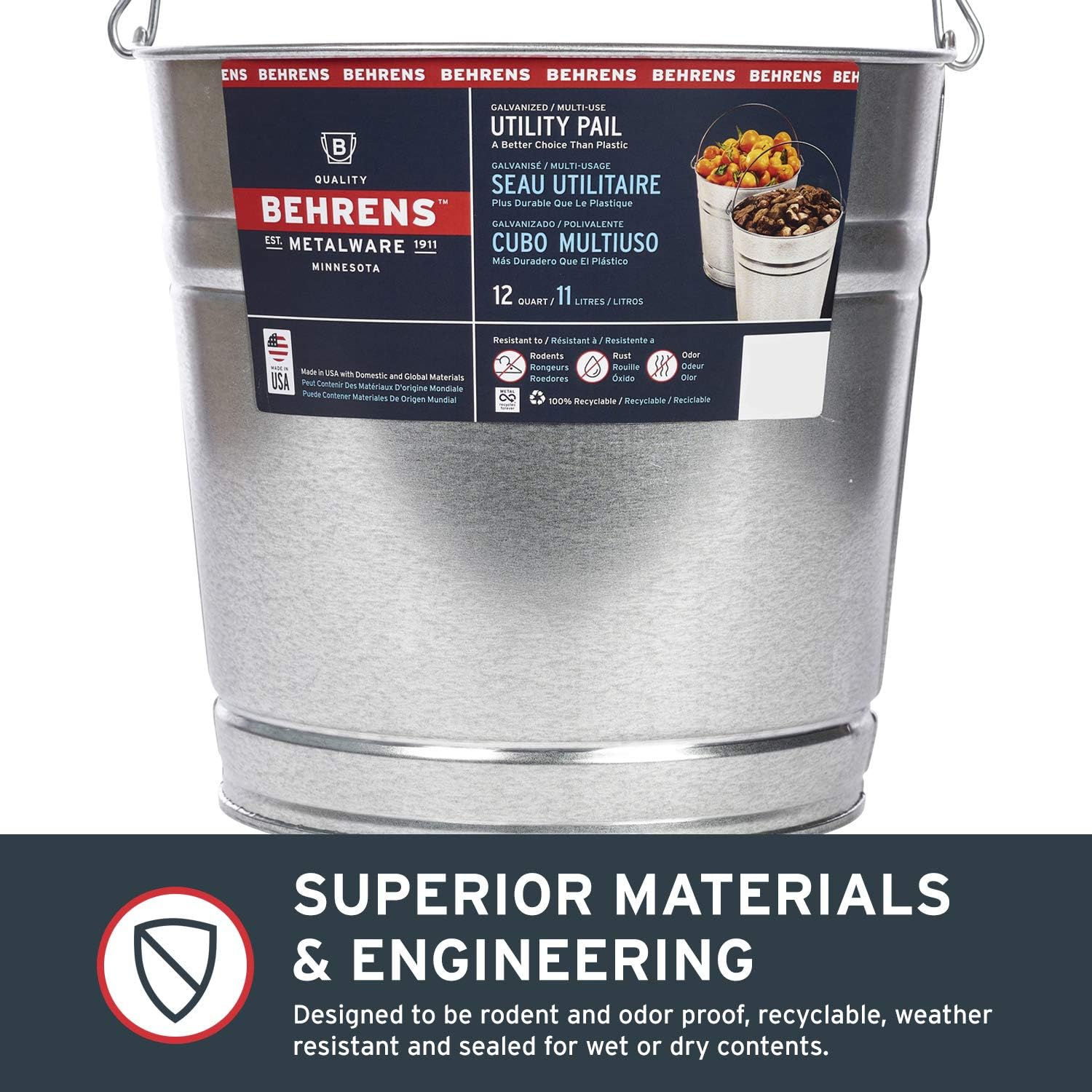 Behrens 1212GS 12-Quart Galvanized Steel Pail