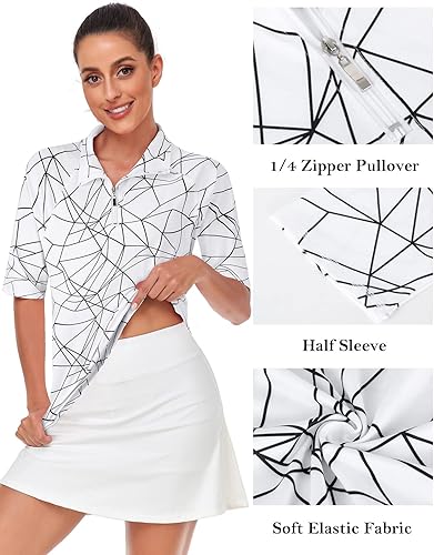 Miniatura 3 de Misyula - Camisa de golf para mujer, secado rápido, media manga, con cremallera de un cuarto, camiseta de entrenamiento, camiseta de tenis, tallas