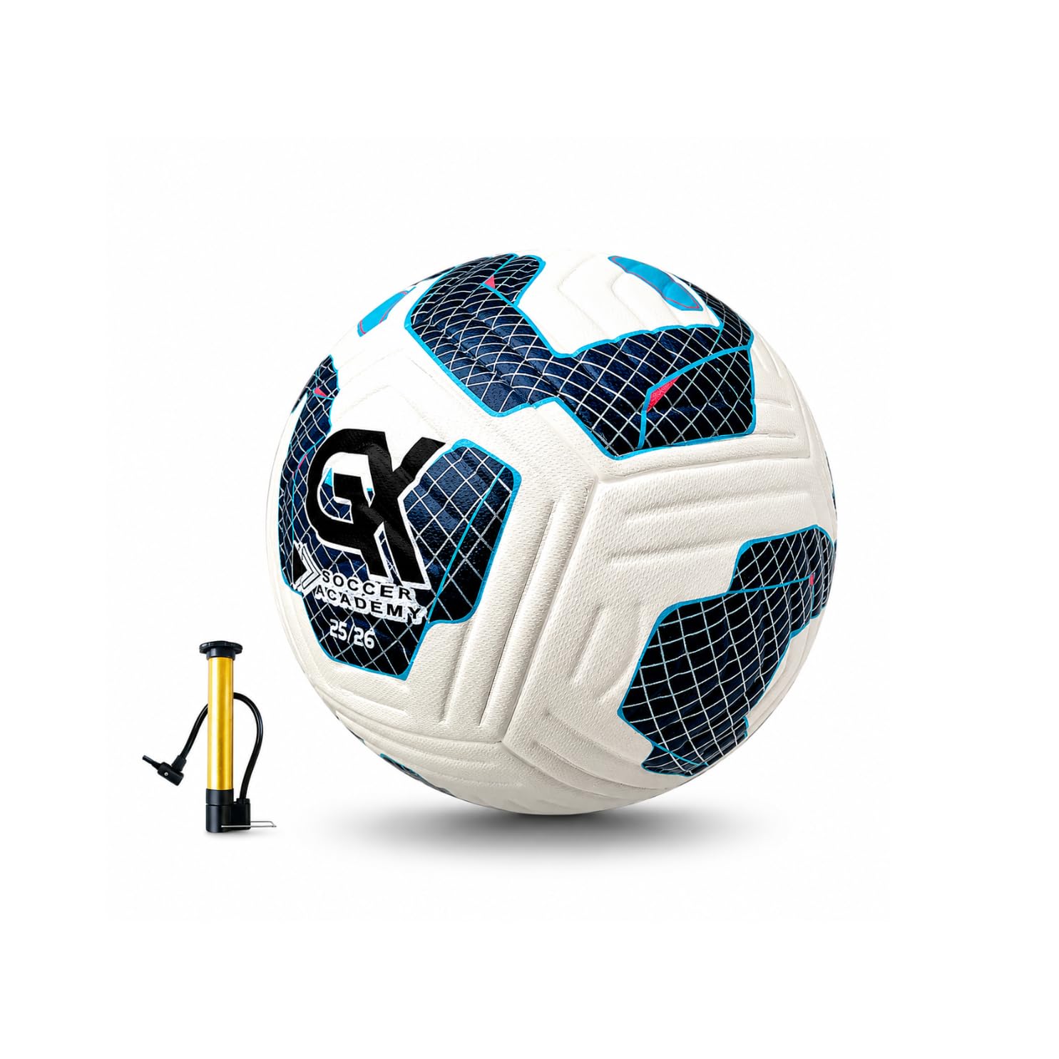 GX Soccer Academy Tour+ - Balón de fútbol profesional, tamaño 5, pelota de competición azul y blanca