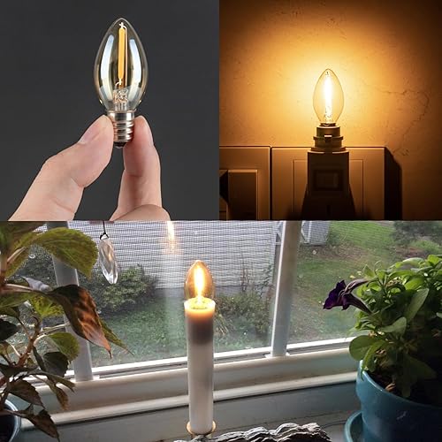 Miniatura 4 de Bombilla LED C7, bombillas de vela de 0.5 W, brillo ámbar, reemplazo incandescente de 5 W, base de candelabro E12, bombilla de noche de filamento
