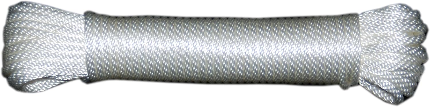T.W Evans Cordage 44-043 1/8-Inch Solid Braid Nylon Rope 50-Feet Hank, White (Pack of 12)