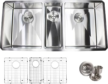 42 Inch Stainless Steel Undermount Triple Bowl Kitchen Sink 15mm Radius Design with Accessoires
