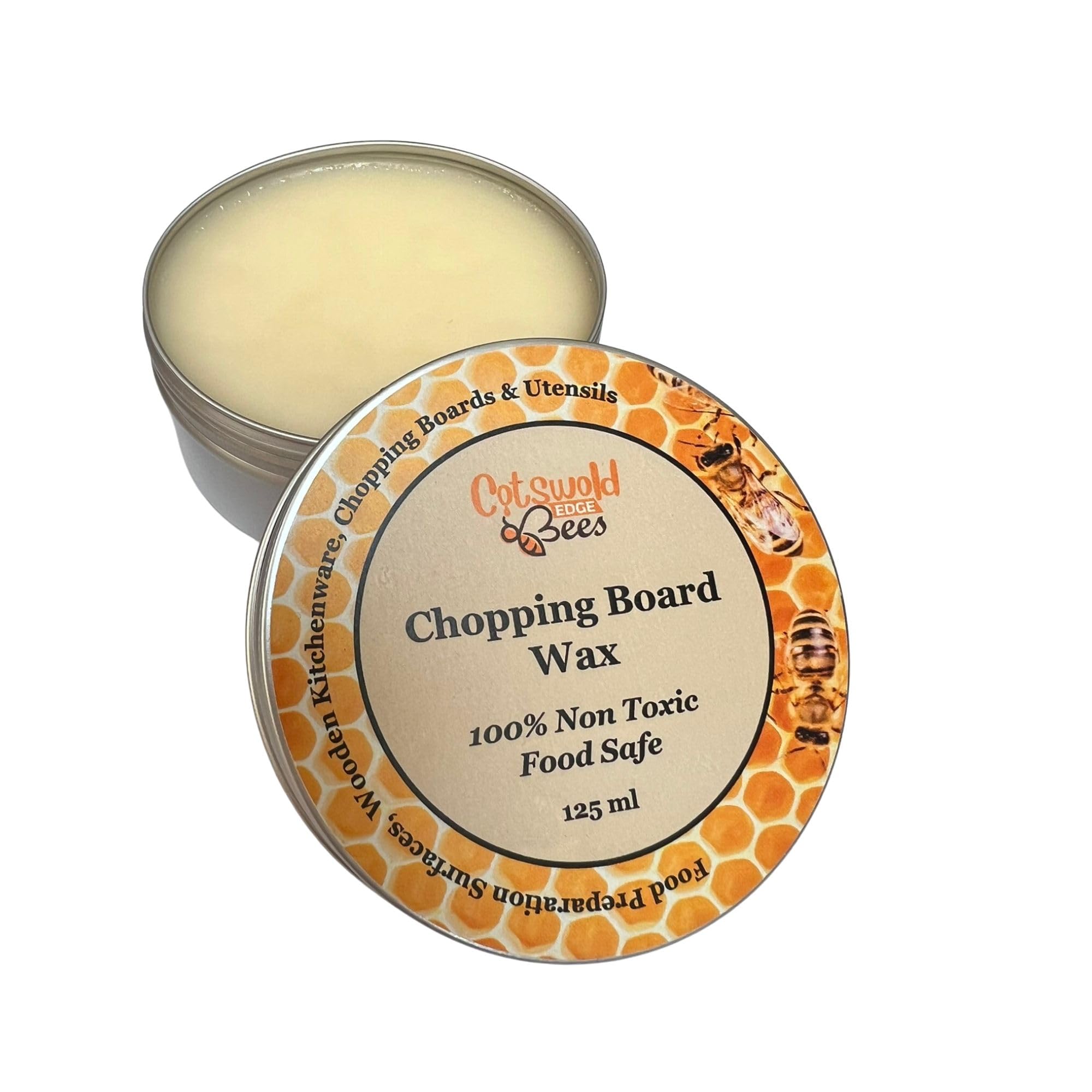 Chopping Board Natural Bee Wax Polish and Conditioner, Natural Clear Wax, 125 ml - Suitable for Furniture and All Wood Types
