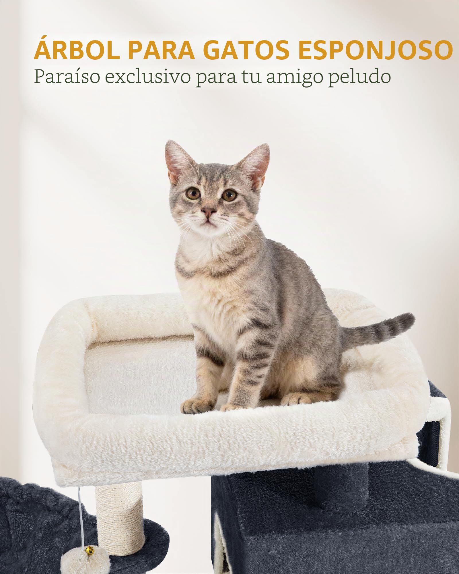 Hzuaneri 75 cm Árbol para Gatos, Árbol para Gatos, Poste rascador pequeño de Varios Niveles, con 4 Postes Rascadores, 2 Cuevas, Grandes Plataformas, Hamaca, Pompones, Gris Oscuro MS07618SG