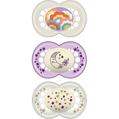 MAM Original Day & Night Baby Pacifier, Nipple Shape Helps Promote Healthy Oral Development, Glows in The Dark, 3 Pack, 16+ Months, Girl,3 Count (Pack of 1)