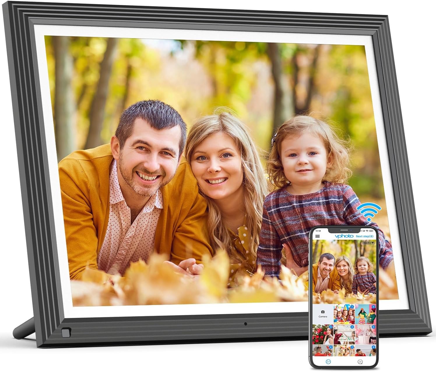 WIFI Digital Picture Frame 15"-Large-Photo-Frame - 32GB Touch Screen FHD Display, Auto-Rotate, Wall-Mounted, Share Picture Video via APP Email, Free Cloud, gift for Mom Dad Birthday Christmas New Year