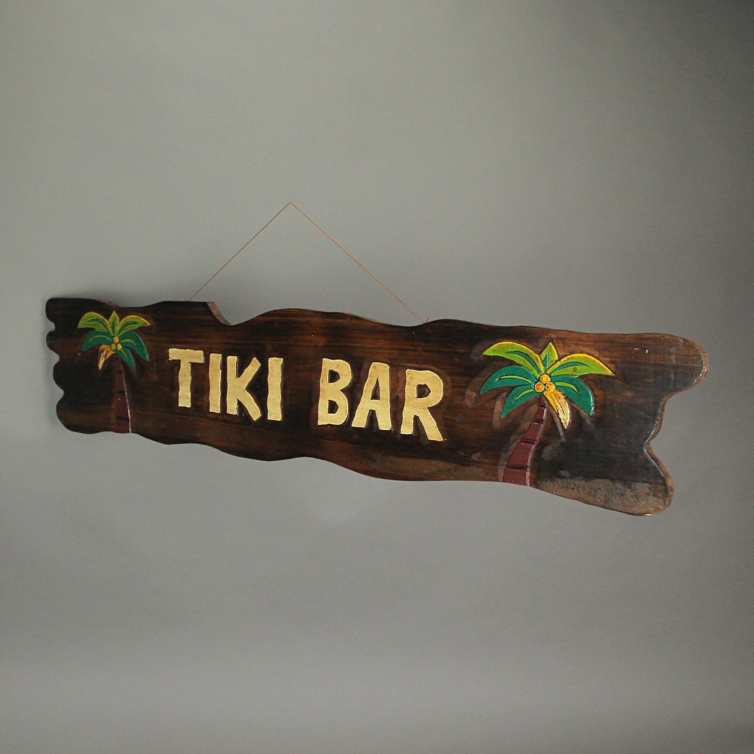 Rustic Wooden Tiki Bar Sign with Palm Tree Design – Tropical Wall Hanging Décor for Home, Garden, or Poolside – 39 x 9 x 0.75 Inches