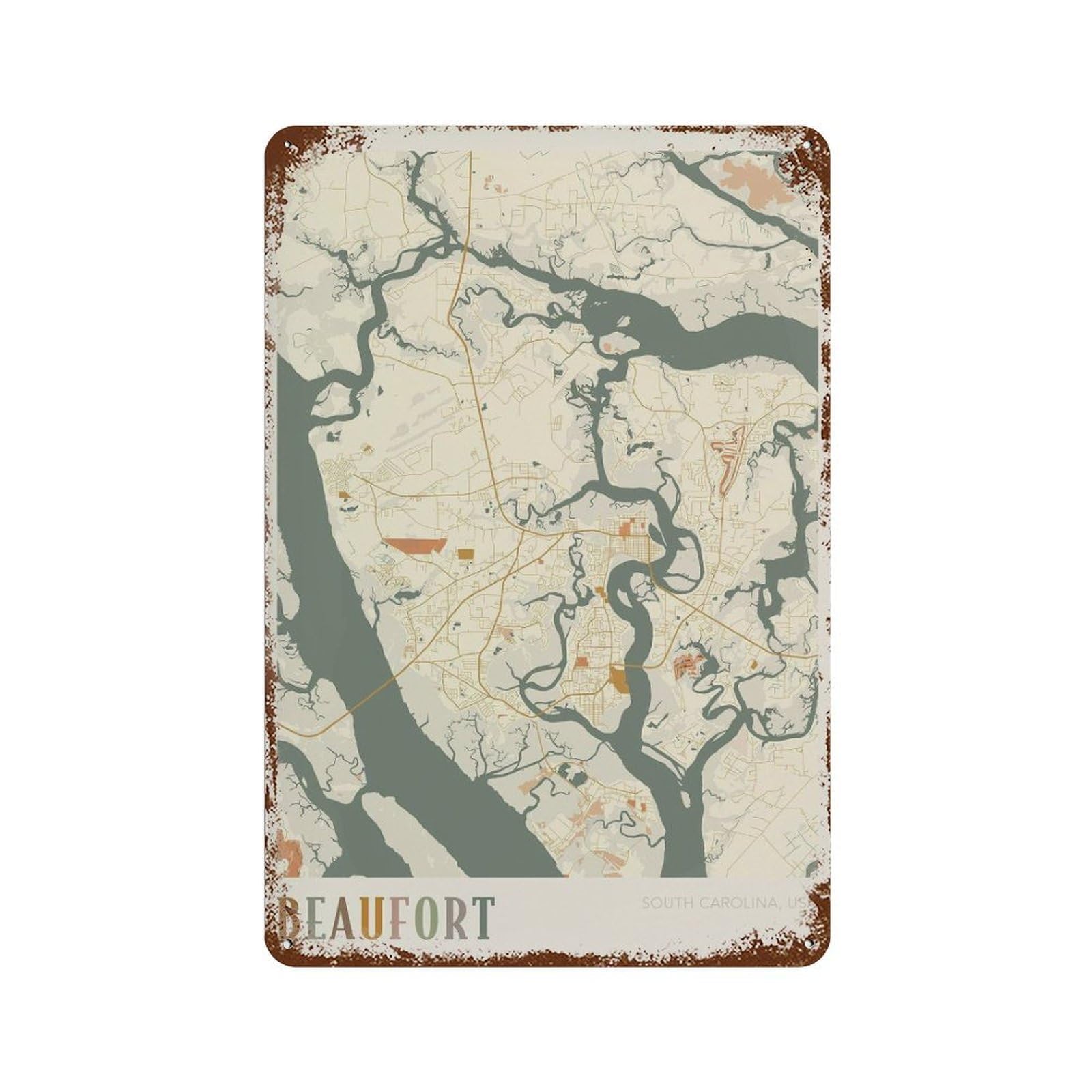 xiaoxiaoshen Beaufort Map South Carolina Travel Gift Boho (2) Wall Decor Art Metal Tin Poster Modern Home Decor Art Home Bar Shop Decorations Vintage Sign 30x20cm