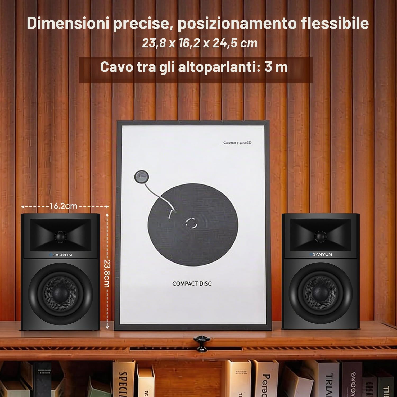 Sanyun SW205 Casse da Scaffale 2.0 4", Scena Sonora Espansa, Dual-DSP
