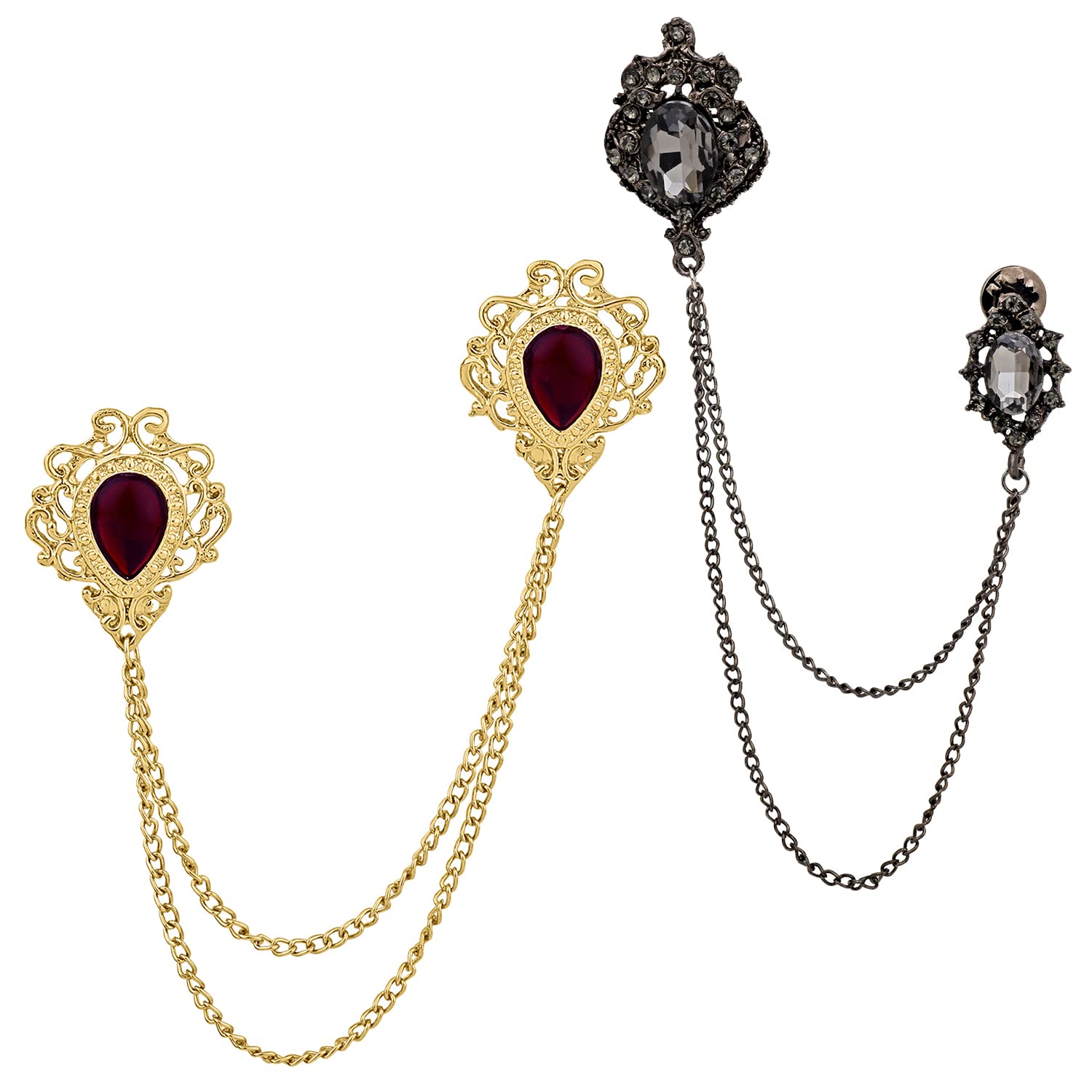 Mahi Combo of Layered Chains Wedding Brooch with Black, Maroon Crystals for Men (CO1105511M) (B0BKT3ZX18) Amazon Price History, Amazon Price Tracker