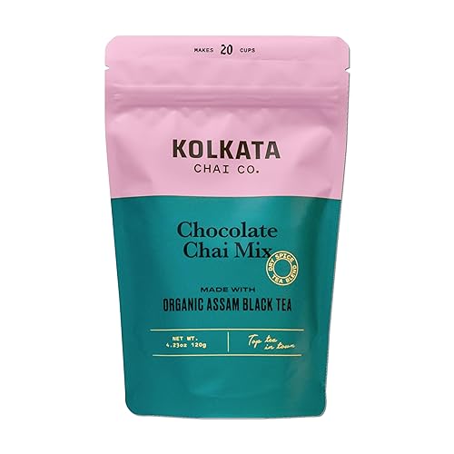 Kolkata Chai Mezcla de chocolate Chai, 100% té negro orgánico, hace 20 tazas, mezcla de té de hojas sueltas y especias de primera calidad, todo