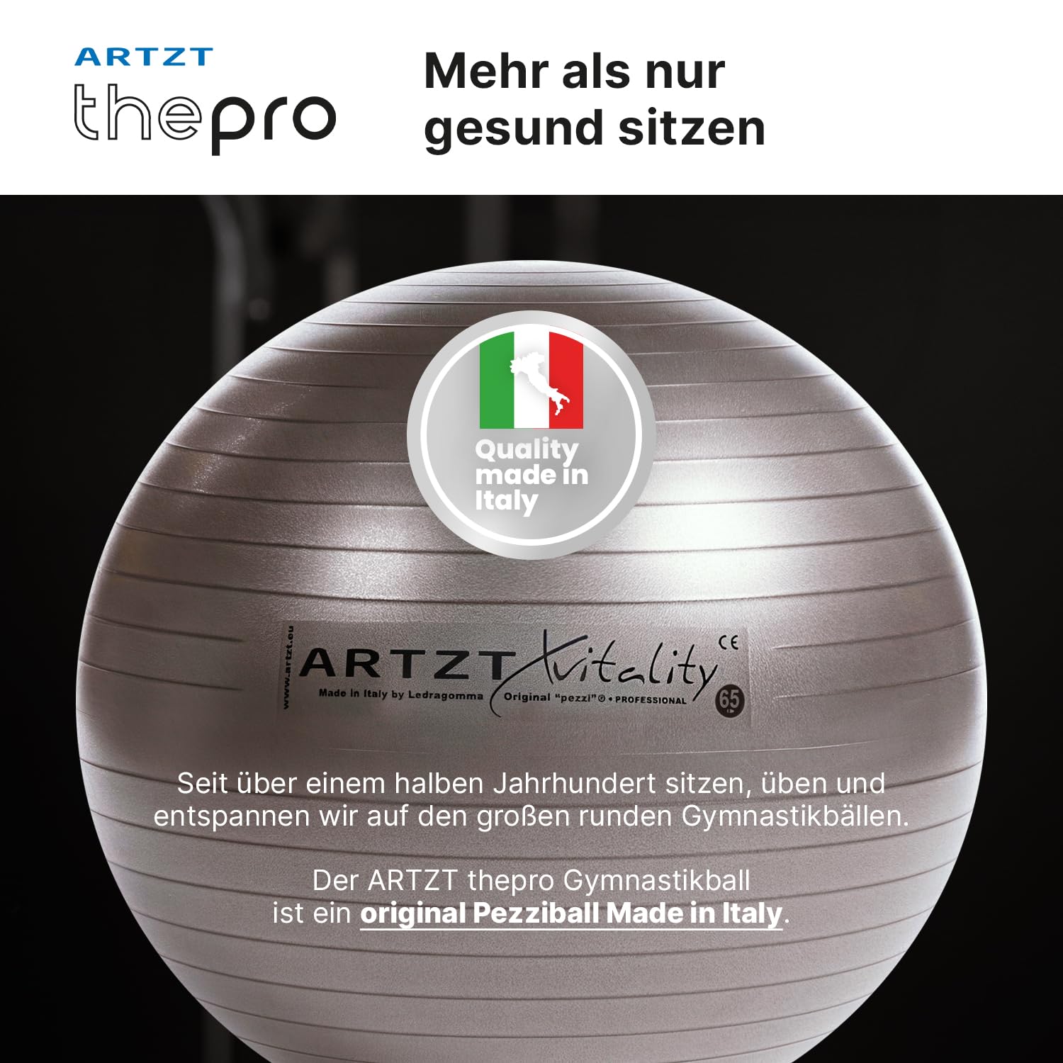 Gymnastikball | Original Pezziball | Sitzball für Fitness & Gymnastik | Yoga Ball für Home Fitness | bis 500 kg belastbar | Platzsicher bis 90 kg | Made in Italy