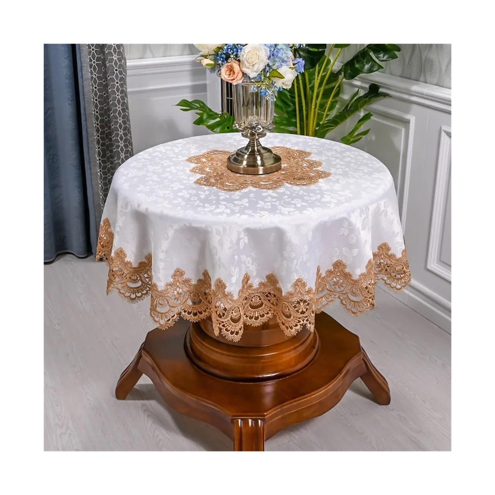 L6NqIAG Vintage Lace Tablecloth Table Cloth For Round Lace Tablecloth Dining Cover Embroidered Mat Dust(Color8,Diameter 200cm Round)