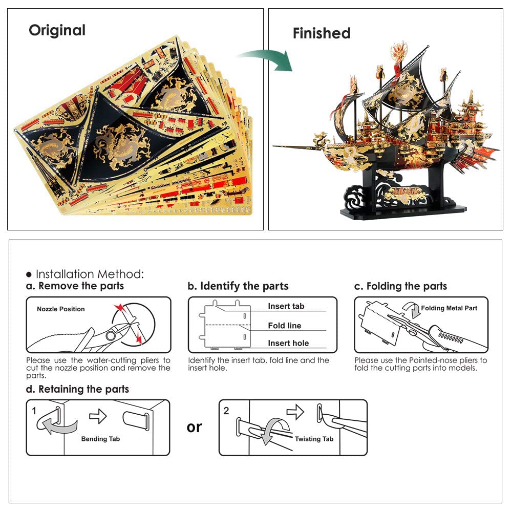 Piececool 3D Puzzle Metall Piratenschiff Wind und Wellen, 3D Metall Puzzle Segelboot Schiffsset, Modell Schiffs für 340 Edelstahl, Extra Groß, Geburtstagsgeschenk, Modellbausatz Erwachsene, 709 Teile