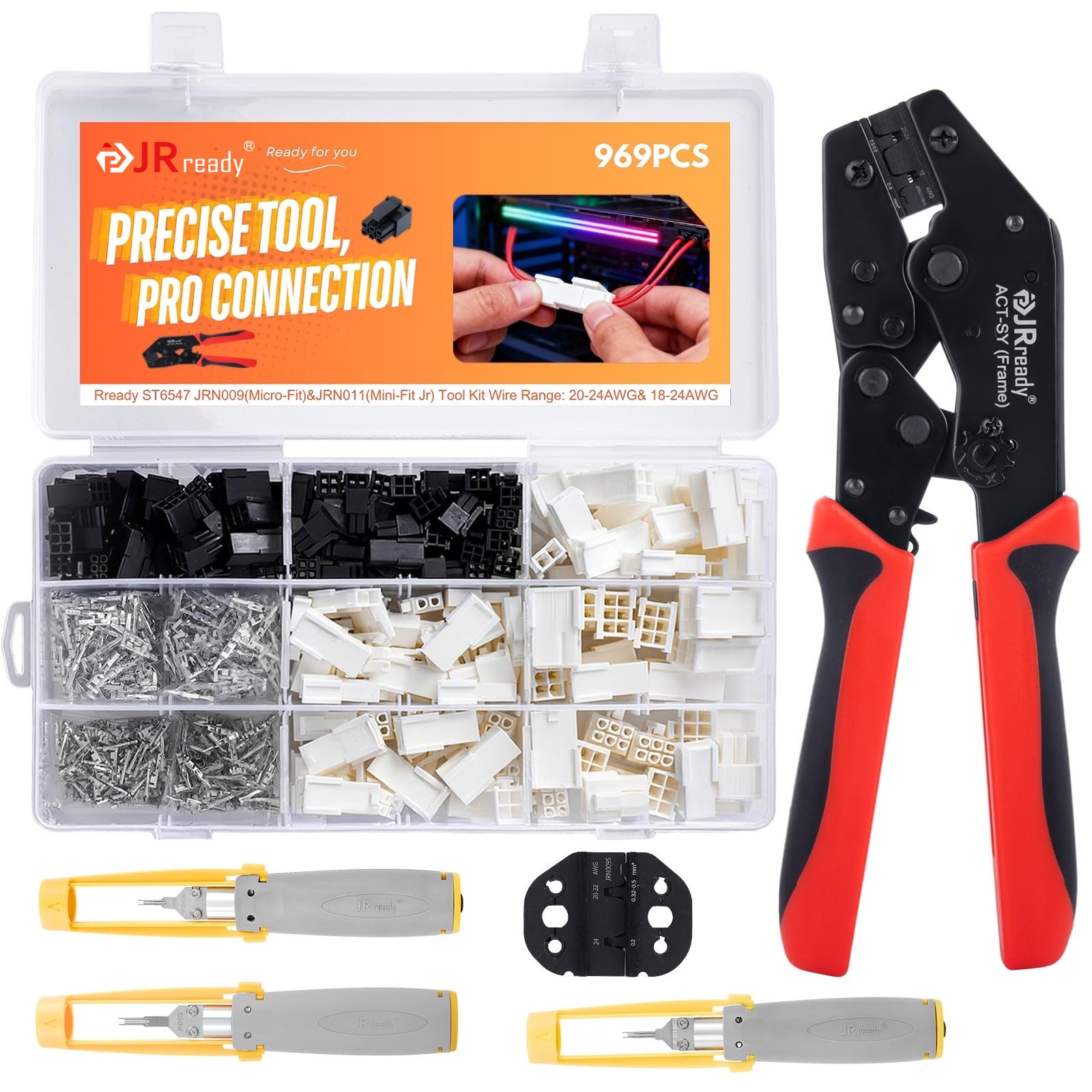 JRready ST6547 Molex Mini-Fit Jr. Micro-Fit Crimping Tool Kit with 2Pin 4Pin 6Pin Connect…