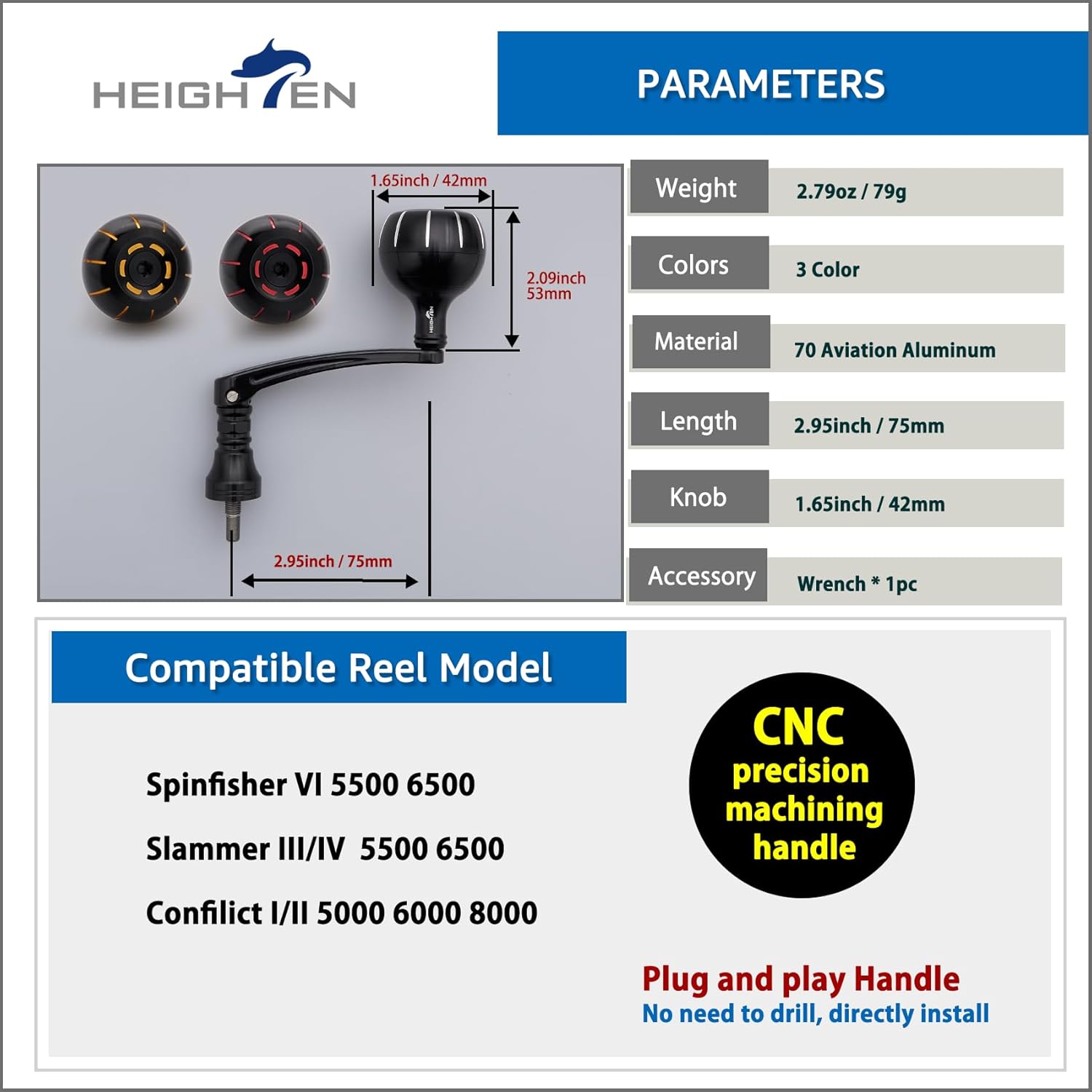 Fishing Reel Handle for Penn Spinfisher VI/Slammer III IV/Battle II III DX/Pursuit III IV/Fierce II III