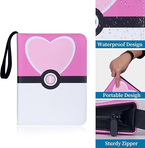 Miniatura 4 de CTPOKO Carpeta de tarjetas coleccionables de 4 bolsillos para niñas, portatarjetas, 4 bolsillos, 50 fundas extraíbles, 400 tarjetas con cremallera,