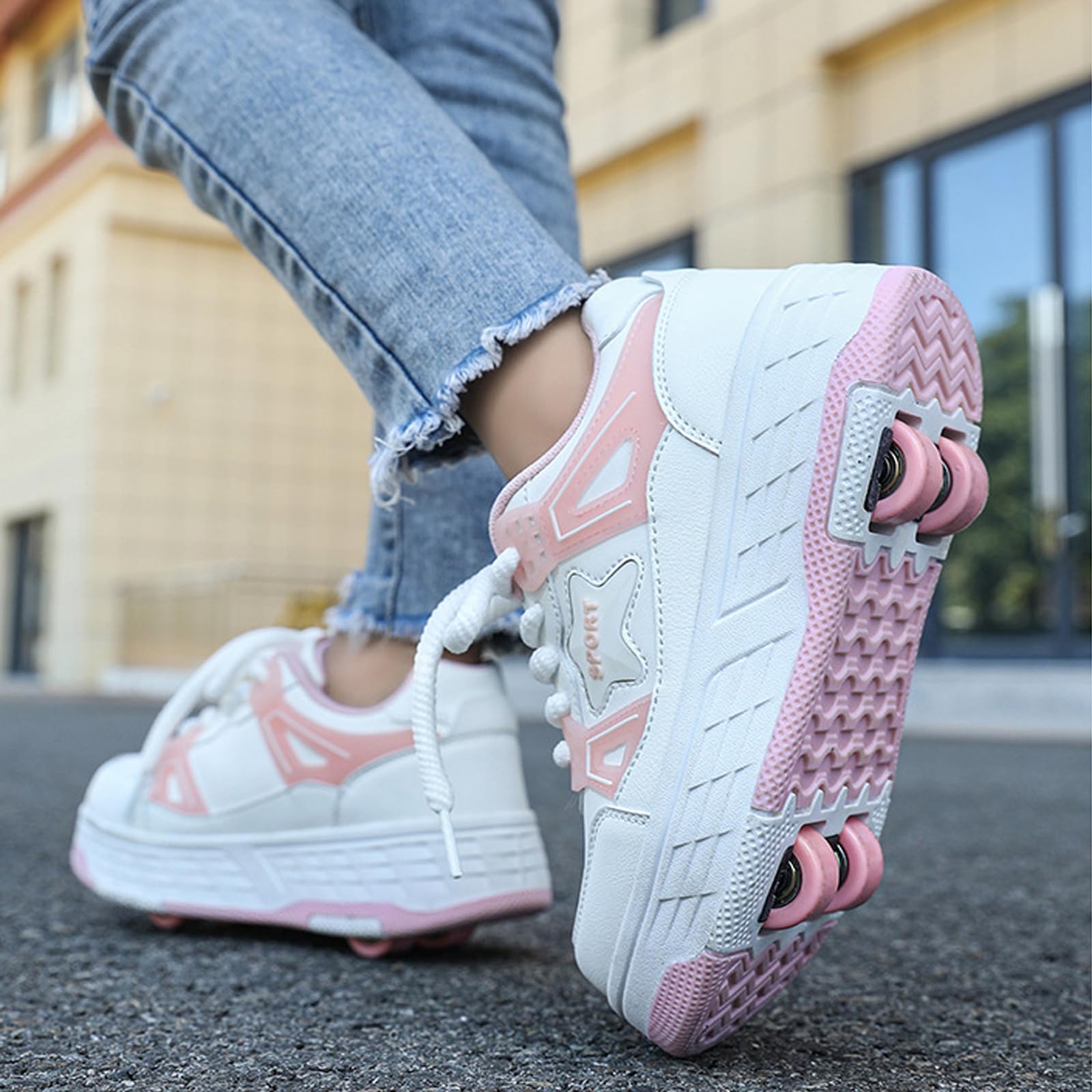 Hixingo Kinder Schuhe mit Rollen, Rollschuhe Schuhe für Mädchen, Abriebfest Skateboardschuhe 2-in-1-Multifunktional Sneaker 30-40 EU
